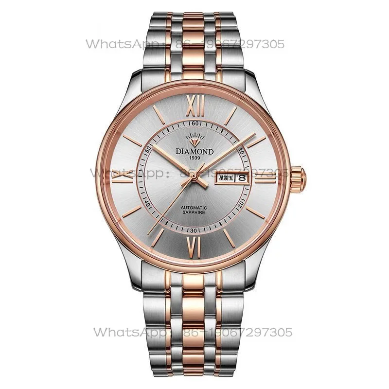 Timekeeping Watch Shanghai Diamond Watch Men's Business Fully Automatic Mechanical Watch Double Calendar Simple Dial Waterproof