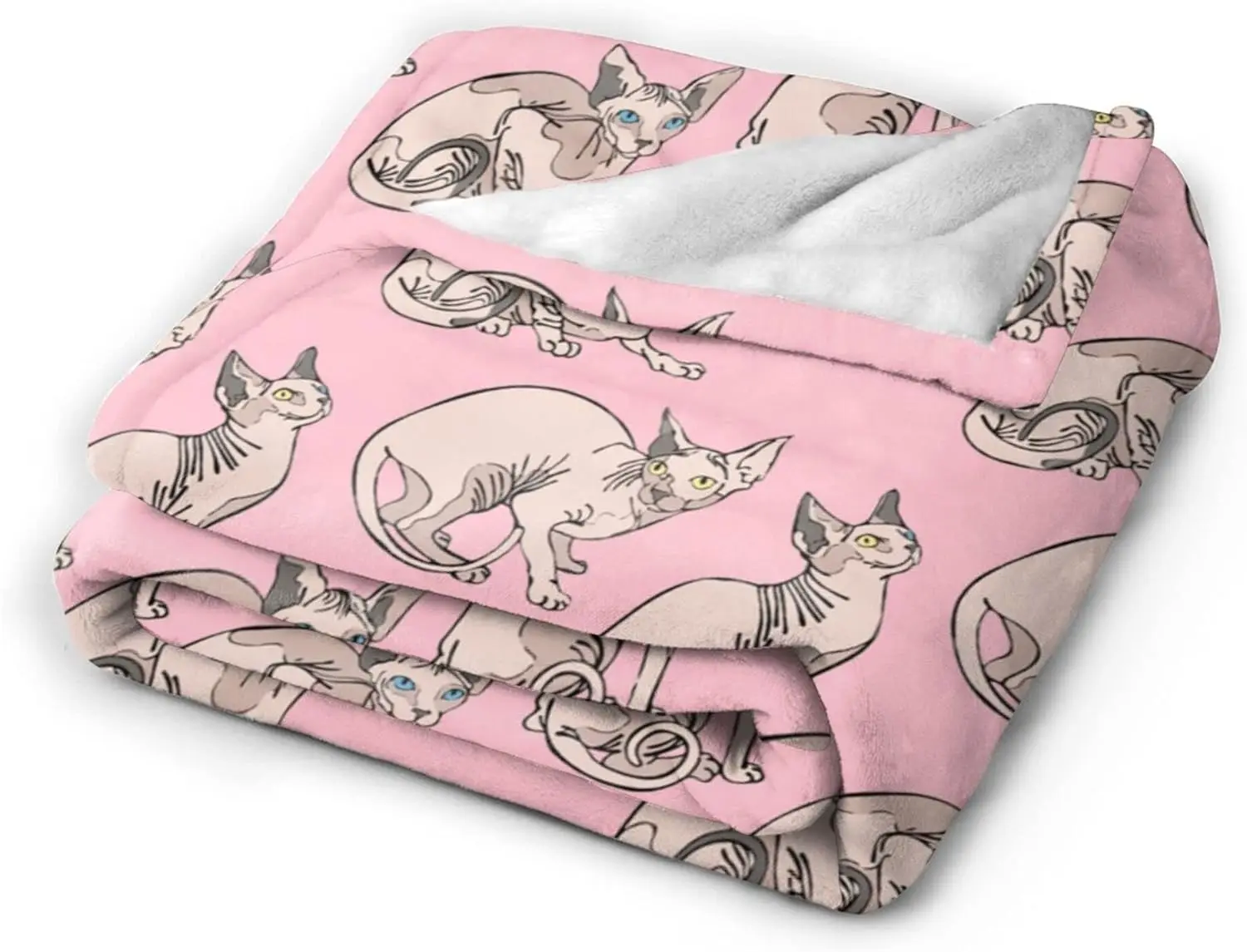 Blanket Ultra Soft Plush Throw Blankets Fluffy Hairless Naked Cats Sphynx Cats Pattern Pink Throw Blanket Gifts for Christamas