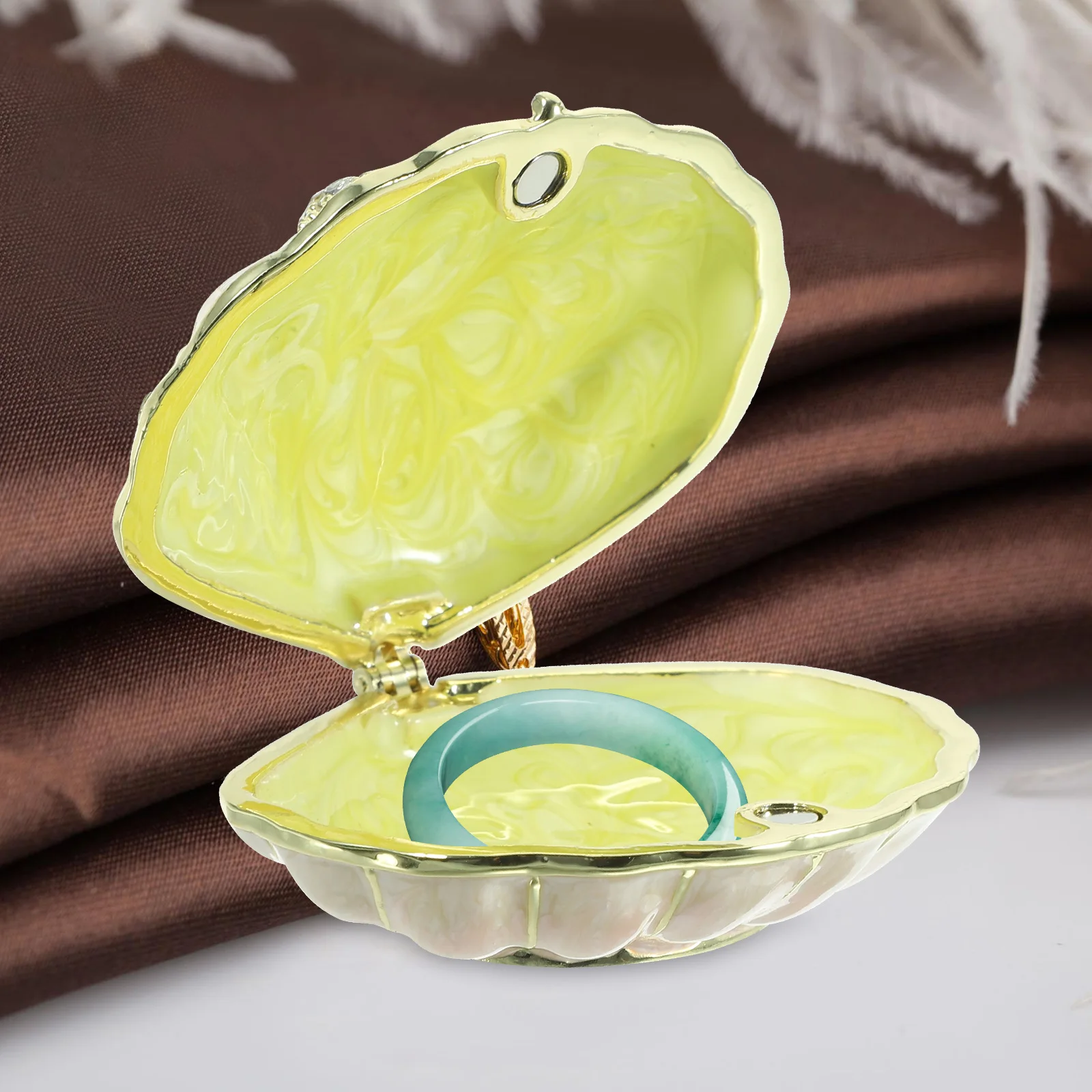 Shiny Shell Jewelry Zinc Alloy Rhinestone Surface Gift Box Bracelet Ring Necklace Earring Storage ganizer Decorative Case