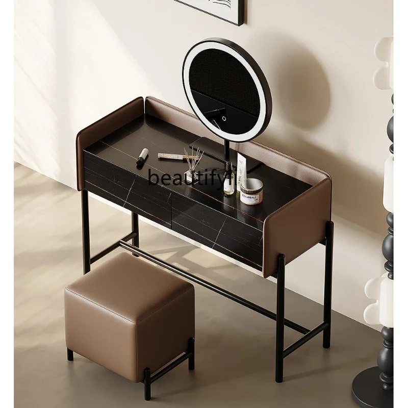 

Saddle Leather Stone Plate Dresser Modern Minimalist High-End Makeup Table Storage Minimalist Design