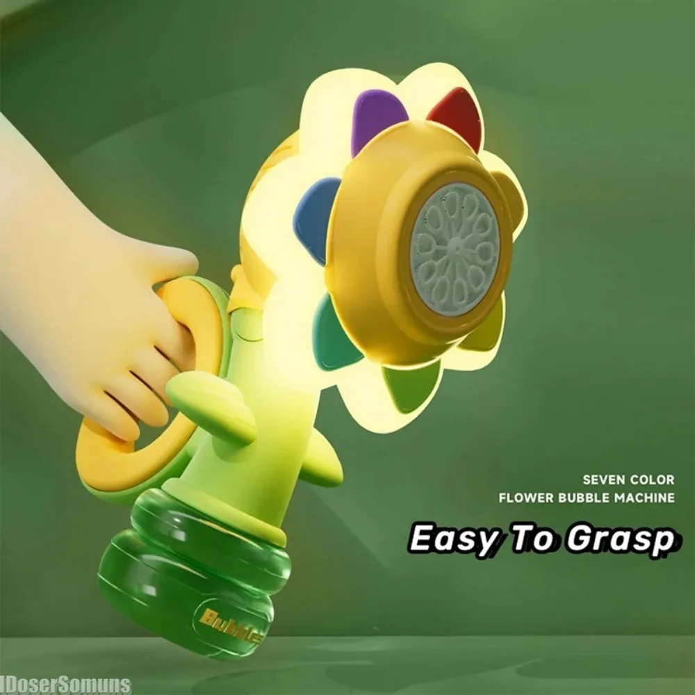 Bubble Machine Toy Electric Automatic Sunflower Shaking Head Adjustment Light Dancing One Key Bubble Maker Toy For Kids