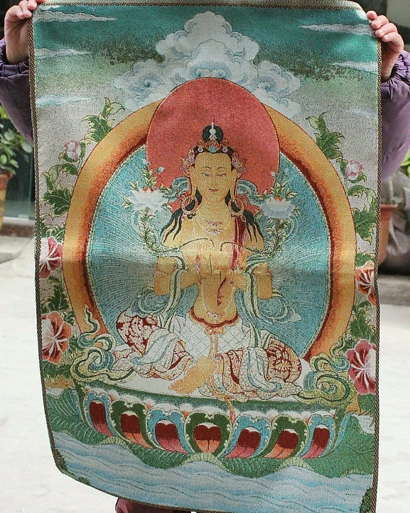 

Tibet Buddhism Cloth Silk Kwan-yin Guan Yin Maitreya Buddha Thangka Thanka Mural