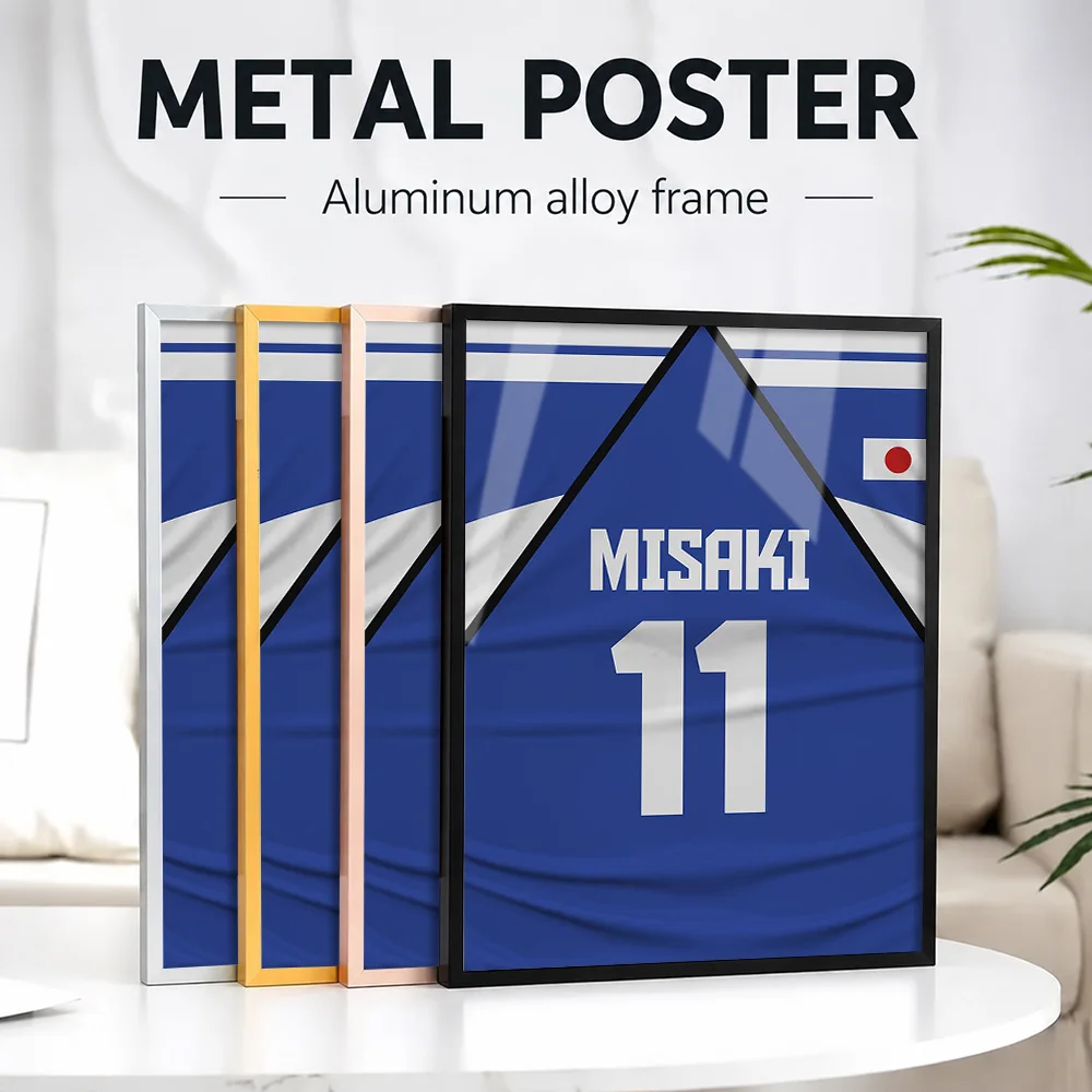 Misaki Jersey Framed Metal Print Customized Photo Victory Celebration Style Wall Art For Bedroom And Office Football Fan Gift