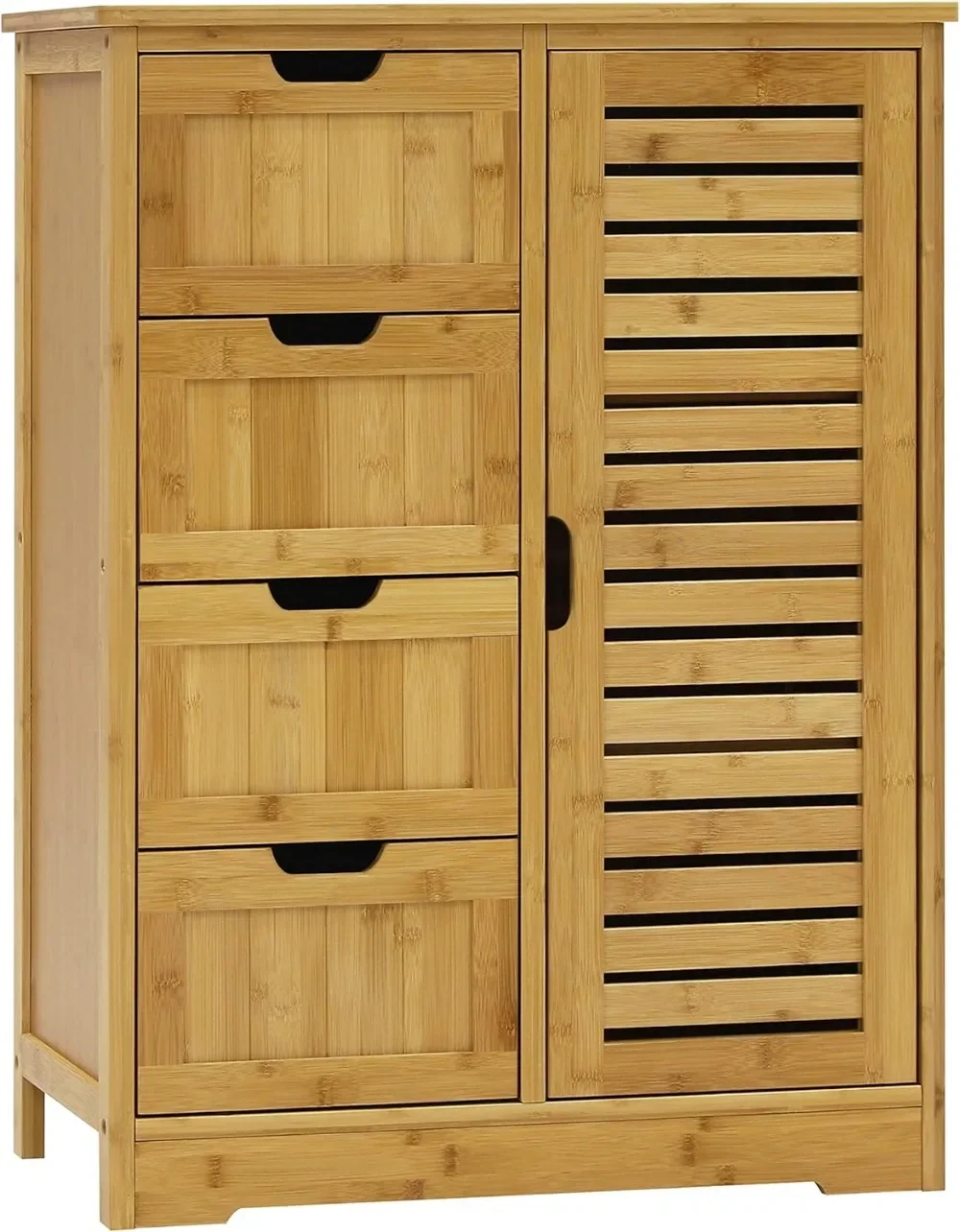 

Small Storage Cabinet Bamboo with 4 Drawers and 1 Cupboard, Freestanding Compact Floor Cabinet Bamboo for Entryway and Bedroom