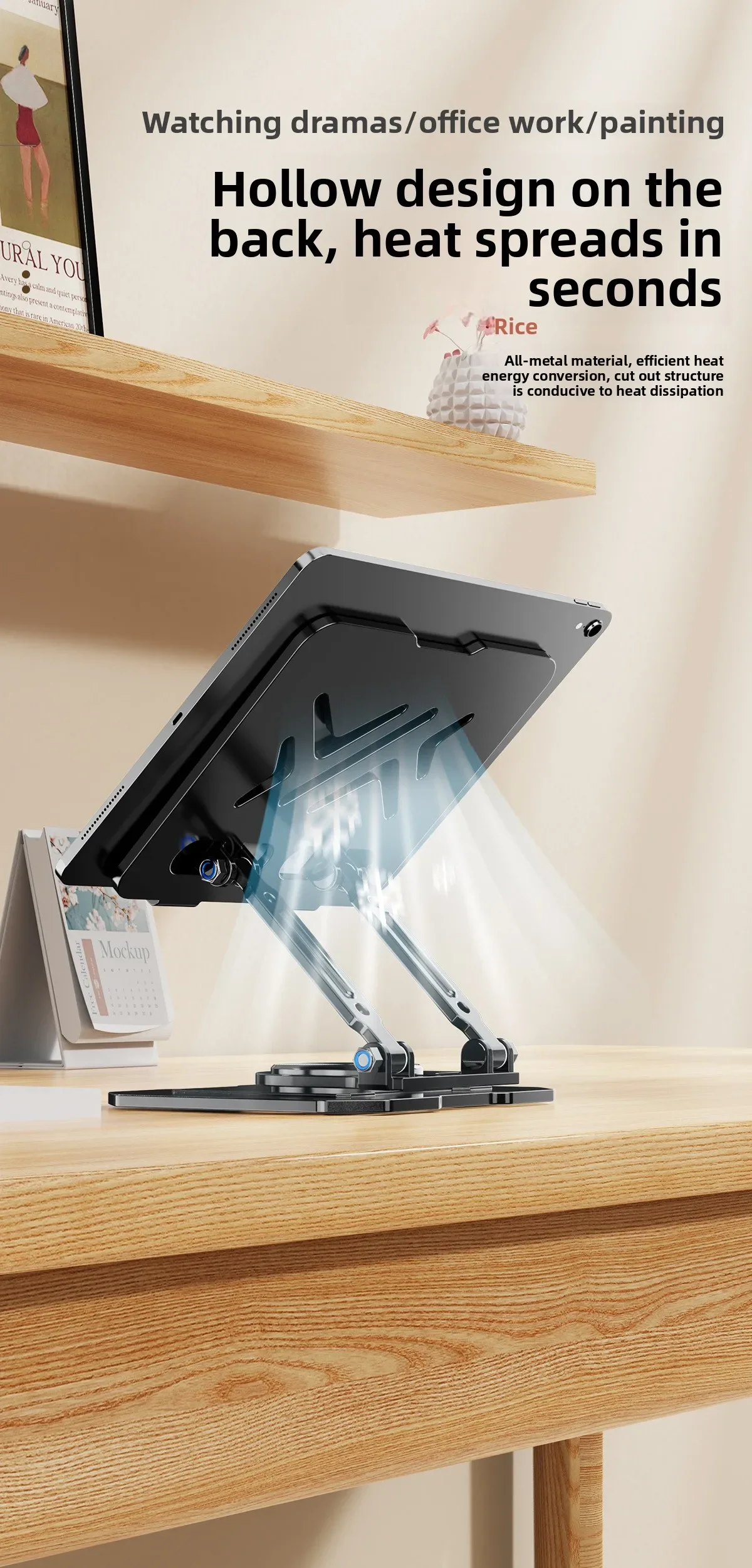 360 ° Drehbarer Tablet-Ständer für iPad, Verstellbarer Faltbarer Tablet-Halter, Aluminium-Handyhalter Kompatibel mit iPad Pro/Air/Mini – Detail 9