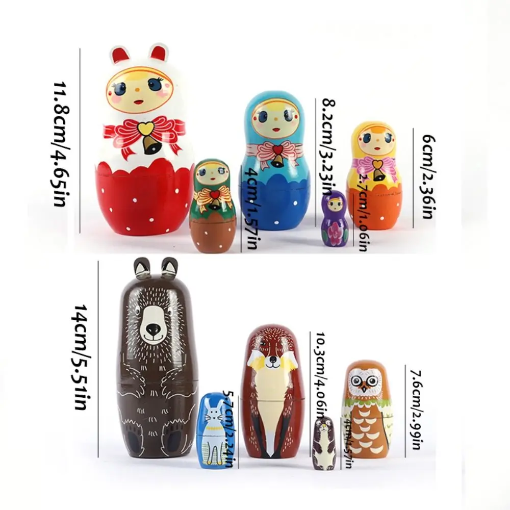 5Pcs/Set Animal Matryoshka Doll Girls Russian Doll Wooden Stacking Dolls Puppy Nesting Dolls Wood Craft Panda Matryoshka Doll