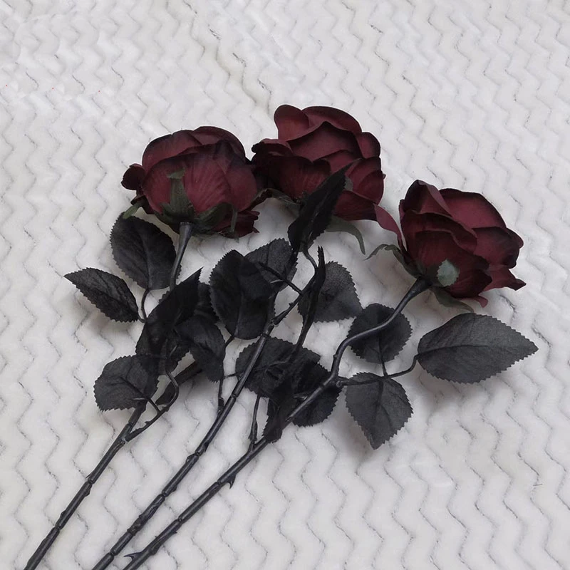 5pcs Black Rose Artificial Flower Head Bouquet Gothic Home Living Room Halloween Weeding Chritmas Decoration New Year Decoration