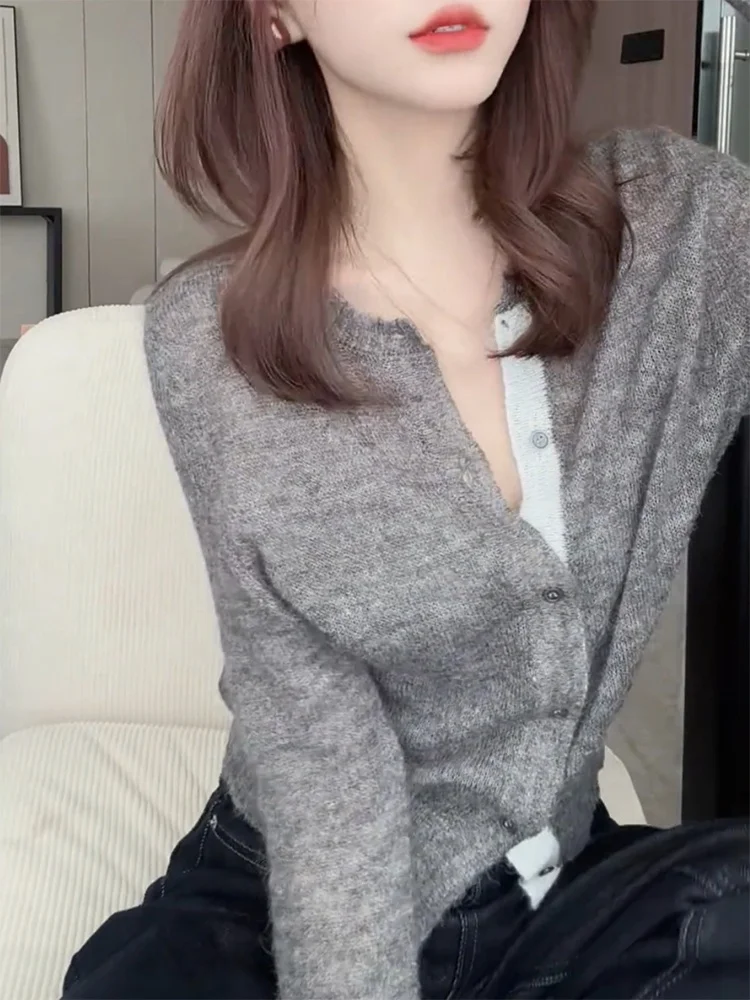 

Korean Style Soft Lazy V-neck Knitted Open Cardigan Autumn Winter New Large Size Elegant Slimming Versatile Top Women's Fashion