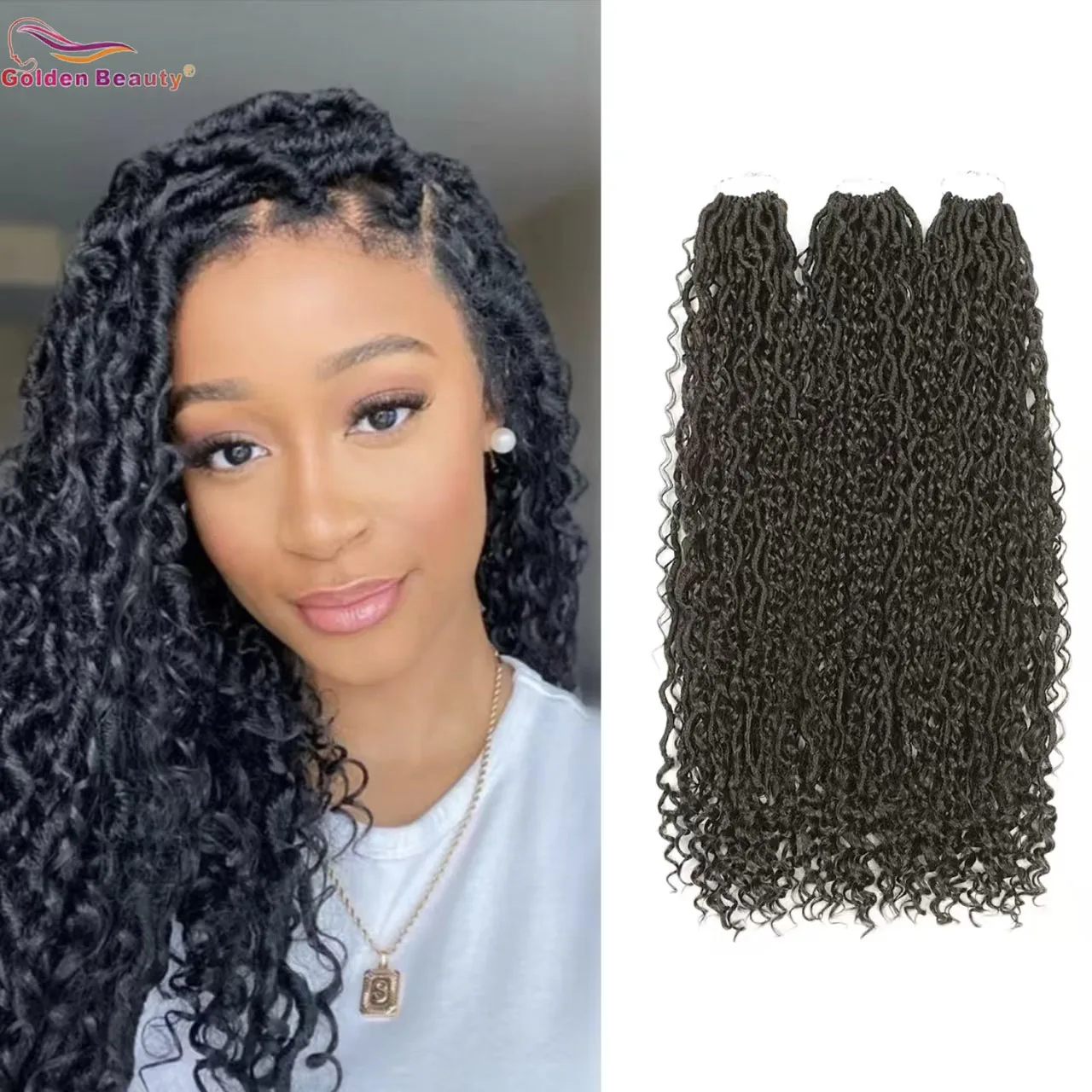 26 Inch Pre-looped River Locs Crochet Braiding Hair 22 Strands 155g Synthetic Goddess Curly Locs Hair Extensions for Women
