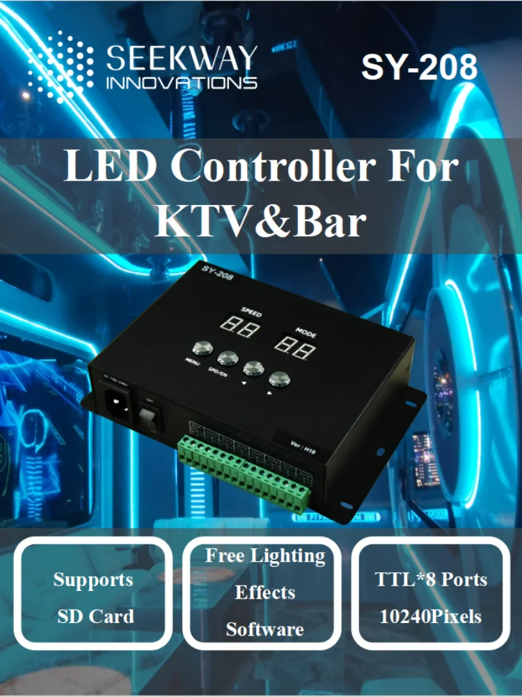 

8 ports LED Controller 8192 Pixels for WS2801 WS2812B WS2811 LPD8806 LED Strip, supports SD card Free Lighting Effects Software