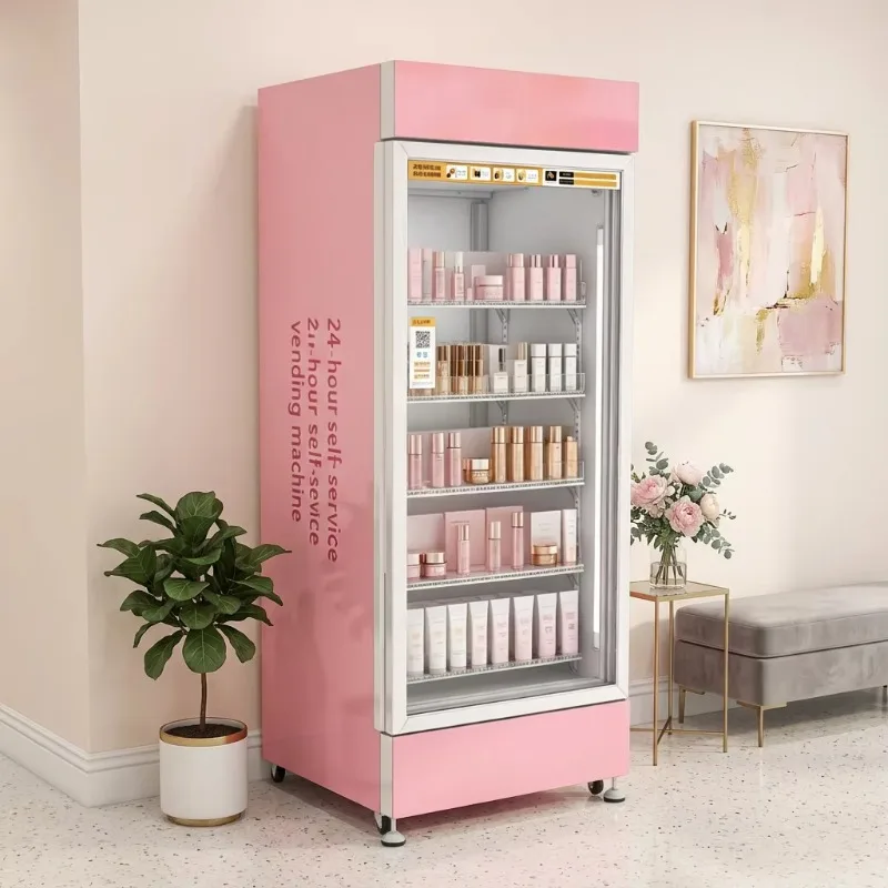 AI Open Door Smart Cosmetic Vending Machine SDK Touchscreen 32 Inch Stainless Steel Compressor Cooling Inventory Management OME