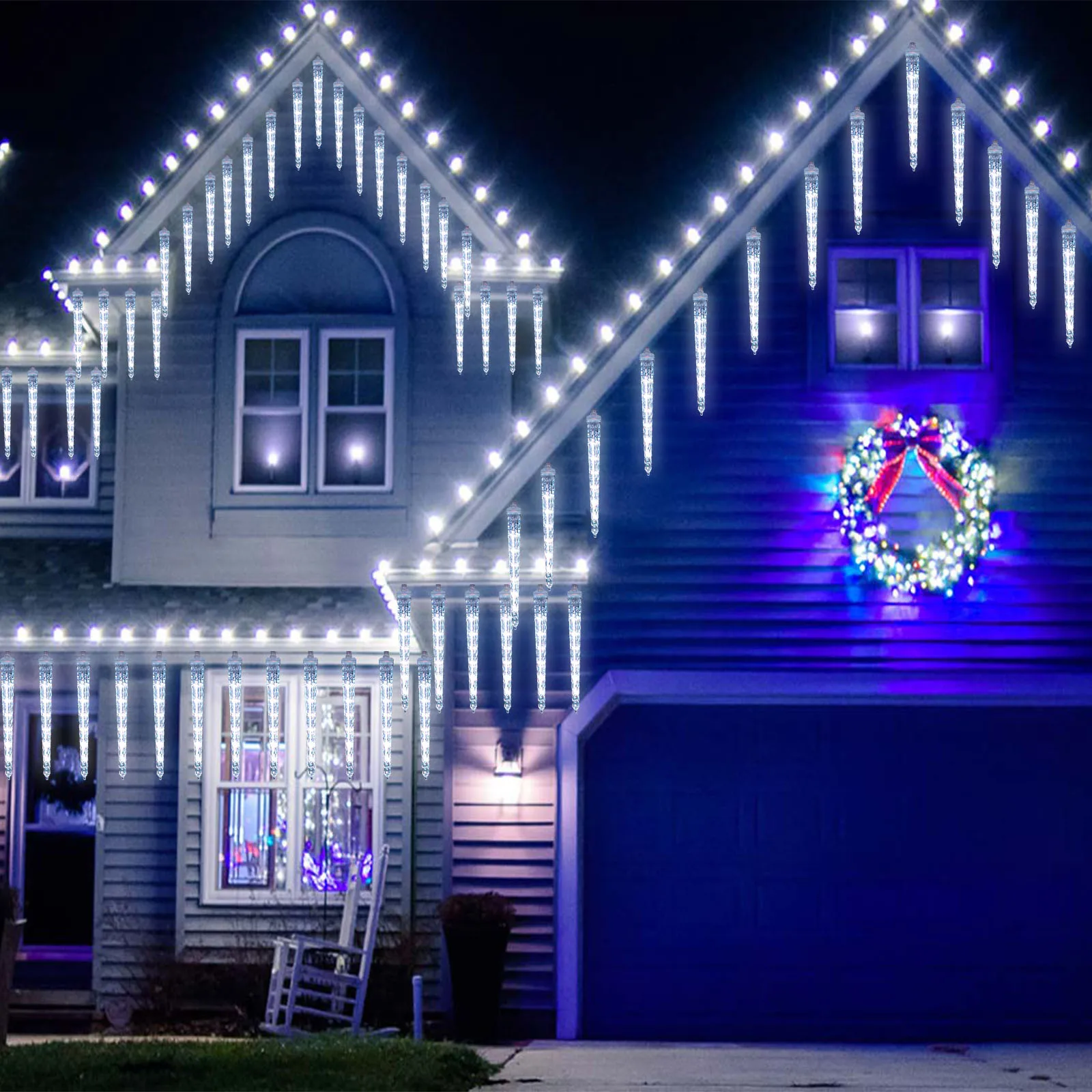 23/28.5/42.5cm chuva de meteoros luzes led à prova dwaterproof água ao ar livre natal cristal icicle caindo luz decoração da árvore de natal 8 tubos