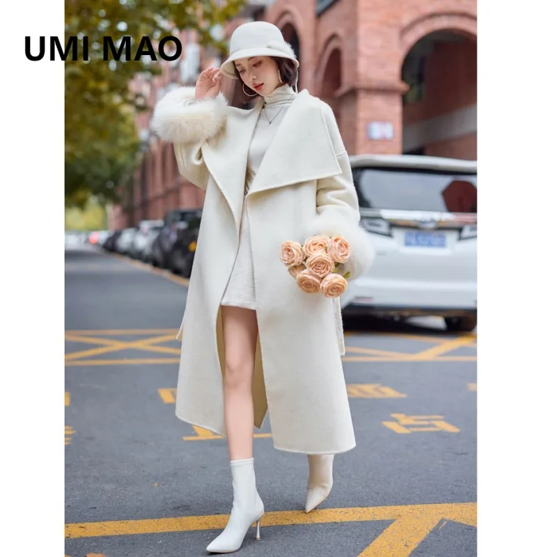 UMI MAO Double-Sided Cashmere Long Coat Winter New Fox Fur 70% Fur Content Elegant Beautiful Clothing Female Overcoat