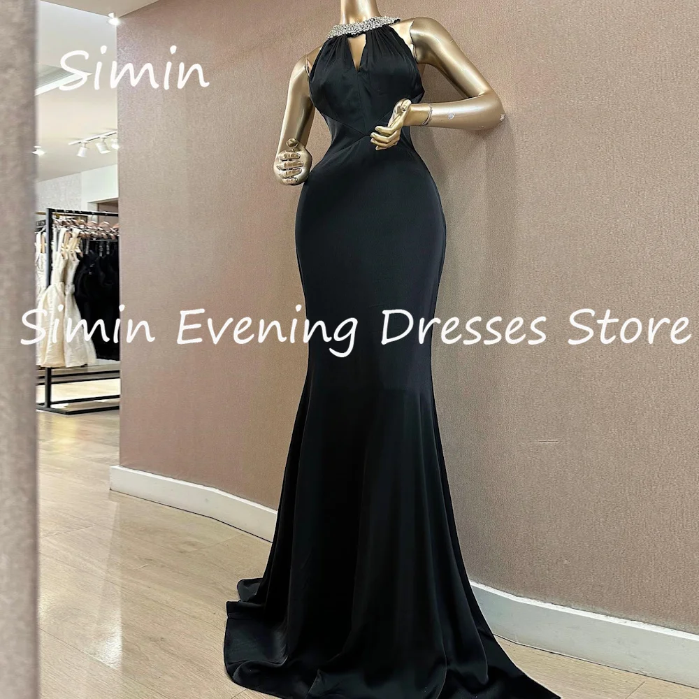 Simin Crepe Mermaid O-neck Beads Formal Luxury Prom Gown Floor-length Evening Elegant Pretty Party dresses for women 2023