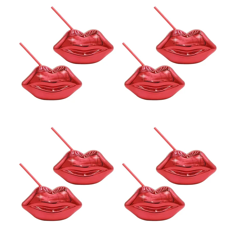 Promotion!8 PCS,Hot Red Lips Disco Ball Cups ,For Bachelorette Party, Single Girl Party Supplies,Removable And Reusable