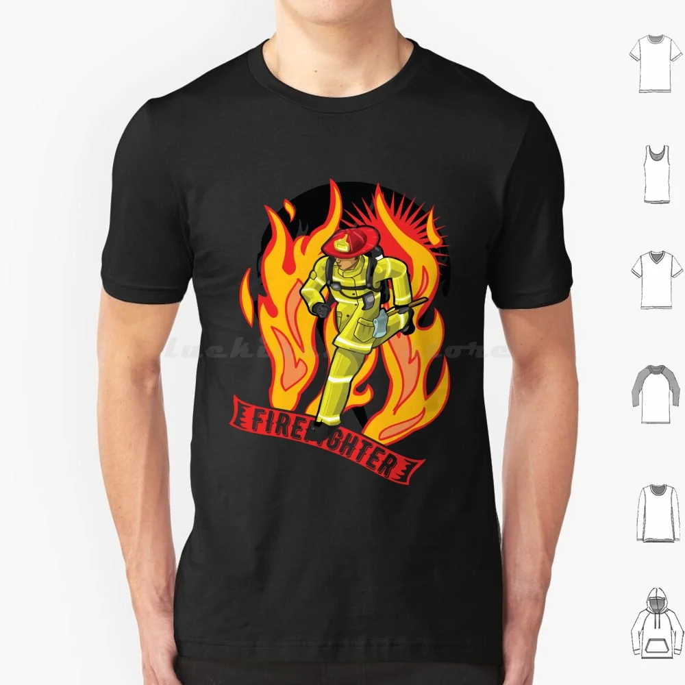 Firefighter With Fire T Shirt Cotton Men Women DIY Print Firefighter Fire Orange Trave Adventure Man Woman Figure Realism