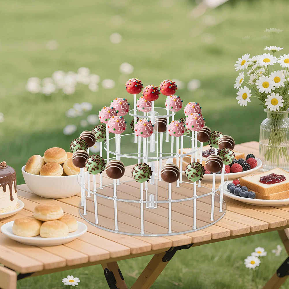 3Tier Cake Display Stand with 30 Hole Slots for Lollipop Presentation Clear for acrylic Material for Weddings and Parties