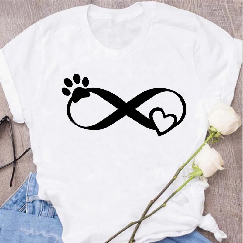 Maglietta grafica con stampa zampa di cane Maglietta unisex Infinity Love Dog Mom Heartbeat Print Maglietta estiva casual a maniche corte per gli amanti dei cani