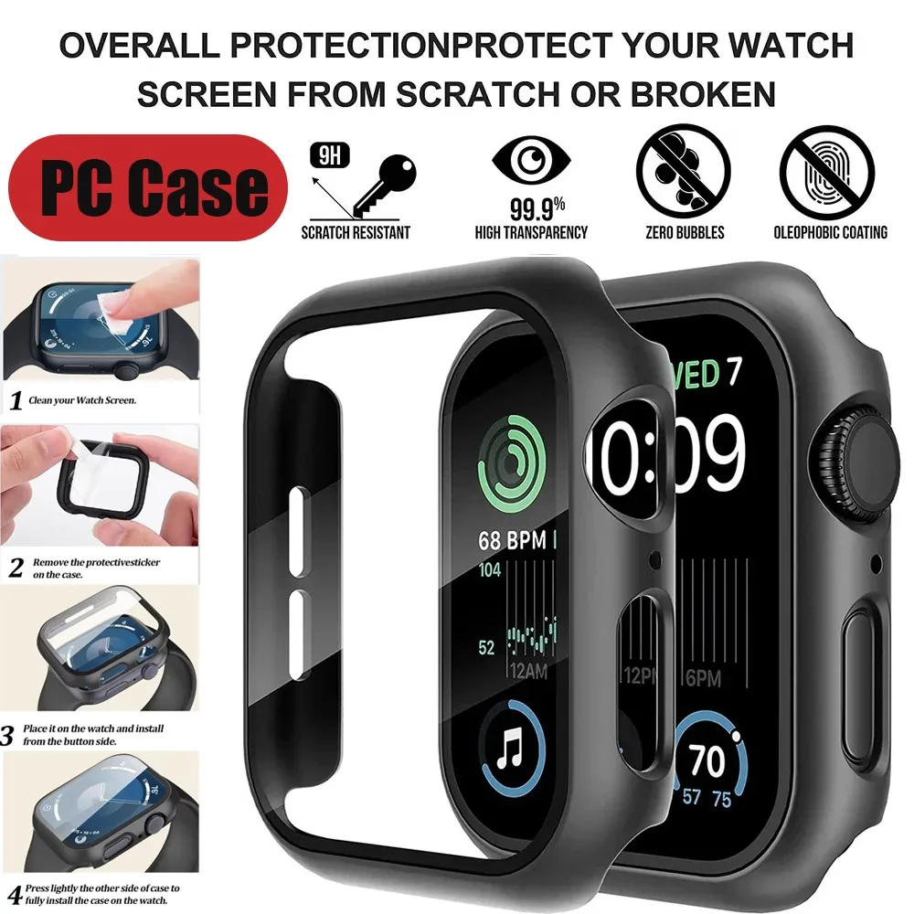 Tempered Glass+PC Cover for Apple Watch Ultra 3-1 49mm 11 10 9 8 7 46-42-45-41mm Shell Membrane Integration IWatch 7 6 5 SE 40mm