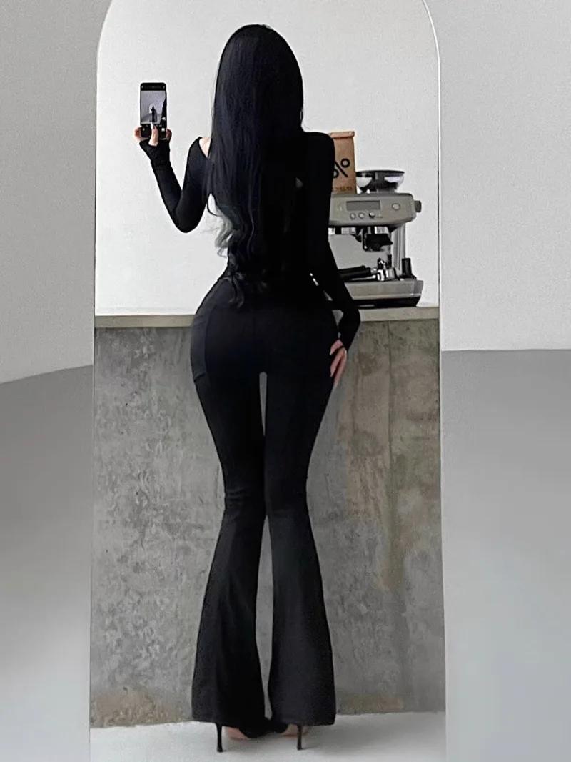 

Утягивающие расклешенные брюки с высокой талией в корейском стиле, утолщенные длинные брюки на флисовой подкладке для длинных ног, повседневные брюки, тонкие женские брюки B171