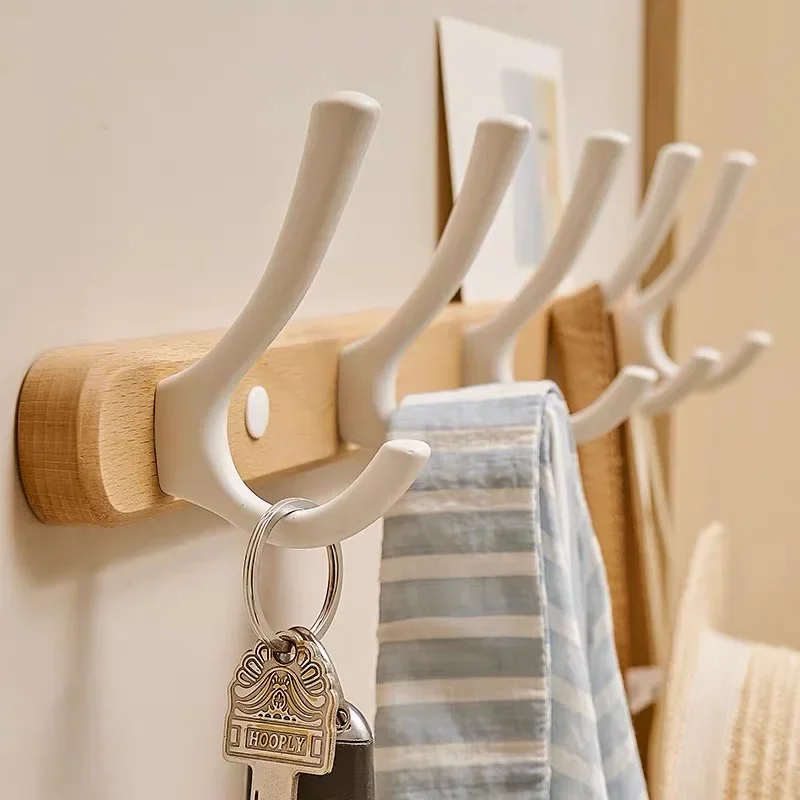 Wood Coat Rack Wall HooksWall Hooks for Kitchen Bathroom Hallway Towel Key Accessories Creative Decorative Wall Storage