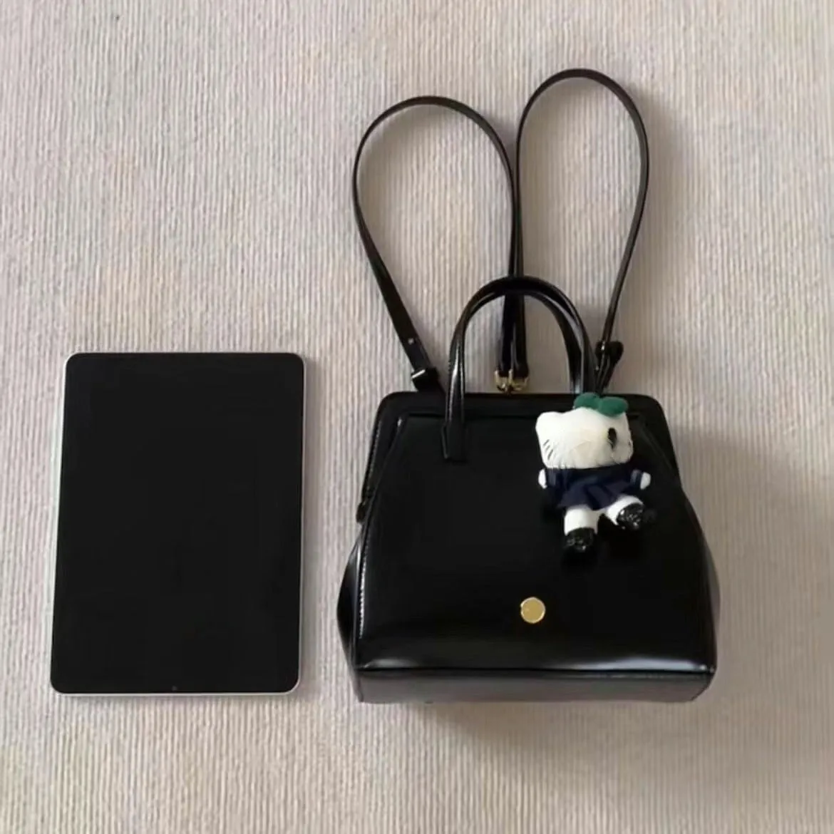 Women New Korean Style Autumn Winter Niche Vintage Versatile Black Chic Backpack Top Handle Bag Daily Commuter