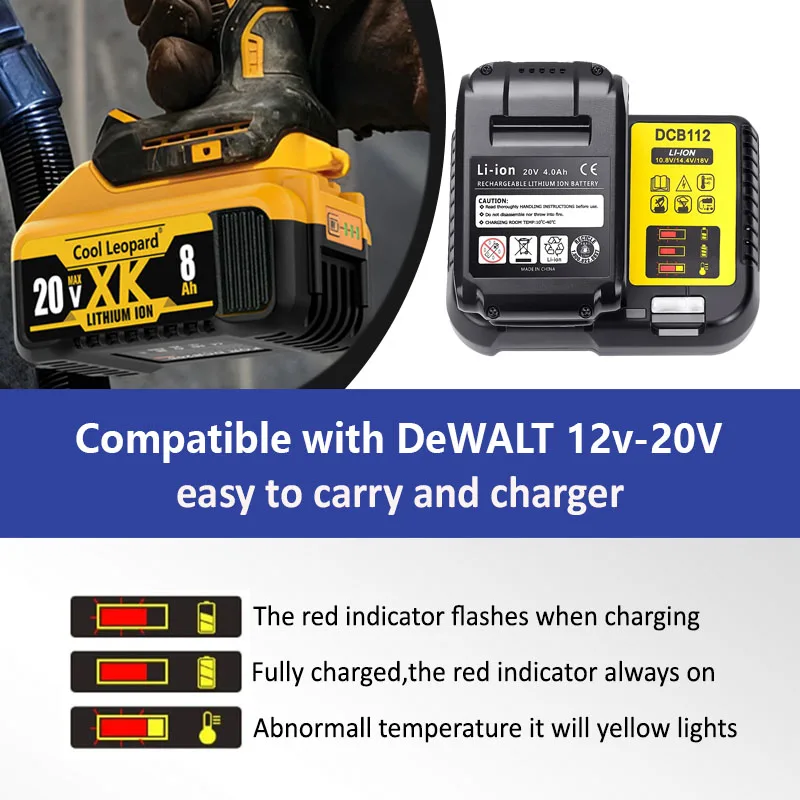 DCB112 Fast Charging Station Battery Charger for Dewalt 10.8V 12V 14.4V 18V 20V DCB101 DCB200 DCB140 DCB105 Battery Charger