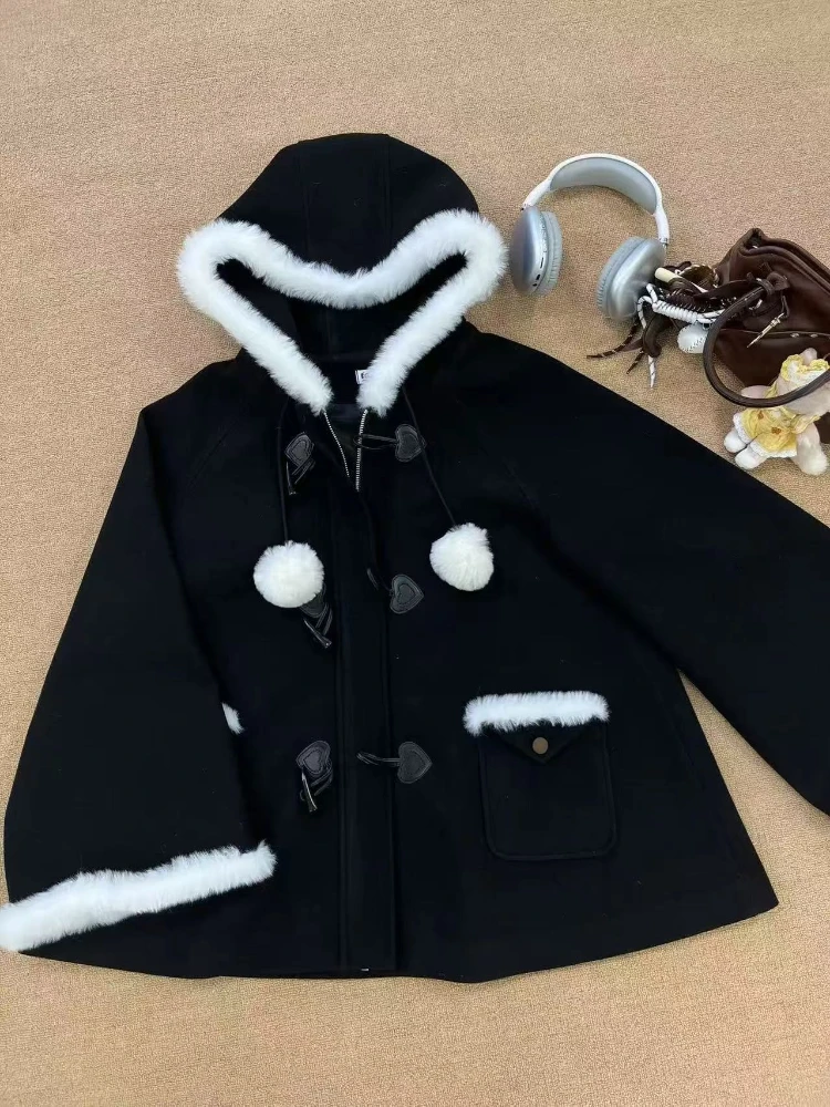 

Субкультура, зимнее японское милое пальто в стиле Лолиты, женский дизайн Y2k, готические топы с капюшоном, дизайн Харадзюку, шикарные шерстяные теплые кавайные наряды