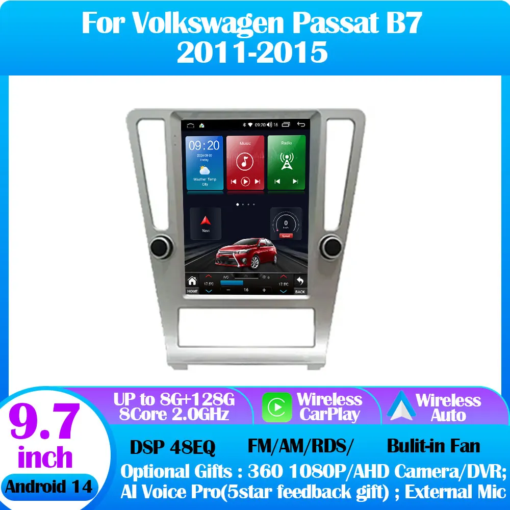 

Android 14 для Volkswagen Passat B7 2011-2015 9,7 "7862 QLED автомобильный радиоприемник в стиле Tesla мультимедийный видеоплеер Carplay Auto GPS Navi