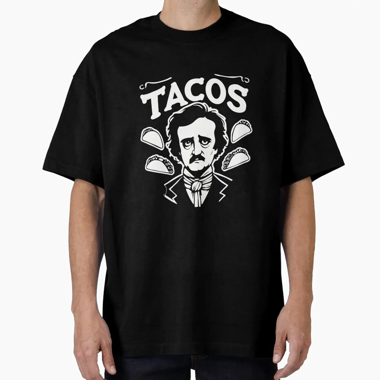 Edgar Allen Tacos Oversized T Shirt vintage Washed designer clothes Casual Soft graphic Versatile homme Comfortable Breathable