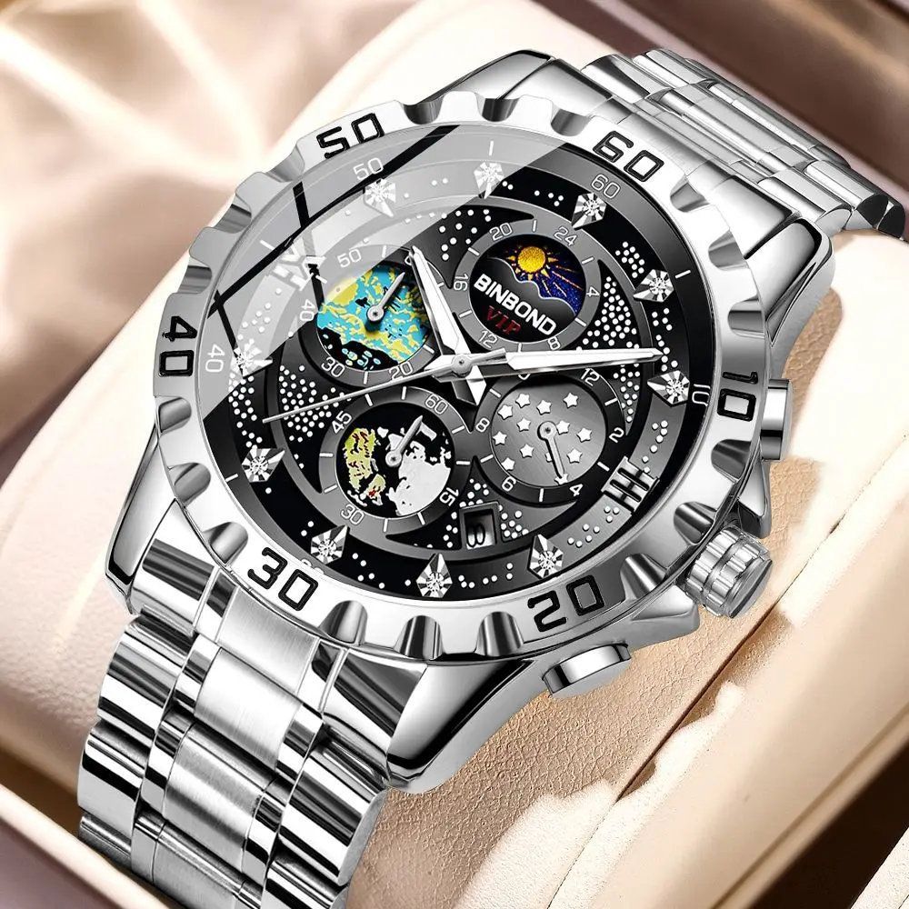 Men's Watches Starry Sky Dial Six pointer wristwatch Fashion Business Calendar Waterproof male Quartz Watch Clock