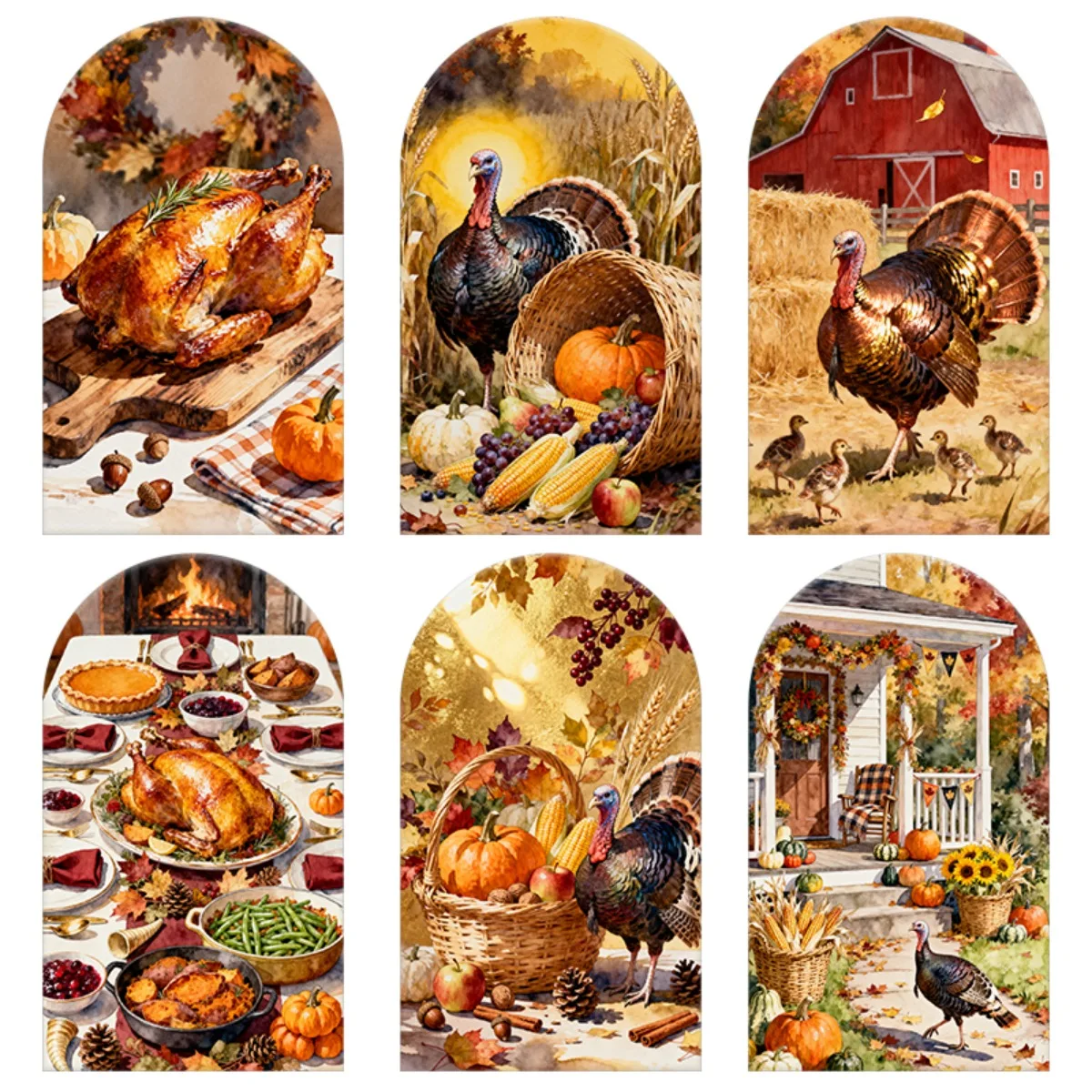 

Arch Backdrop Cover Thanksgiving Harvest Theme Photography Backdrop for Party Decor, Featuring Roast Turkey, Holiday Photo Booth