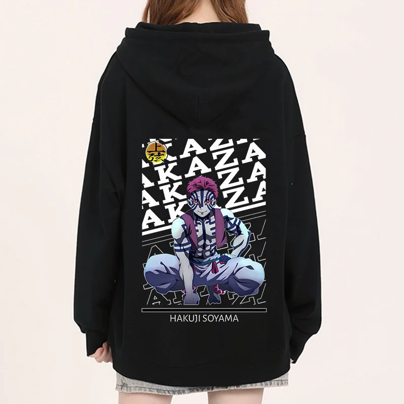 Demon Slayer Akaza Japan Anime Printed felpe con cappuccio da donna Plus Size felpe Pullover a maniche lunghe da donna