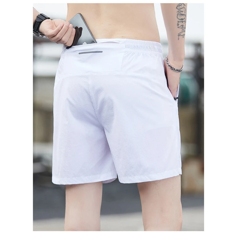 

Men Quick Dry Workout Shorts New Summer Thin Breathable Reflective Strip Zipper Pocket Gym Running Jogging Sports Bottoms