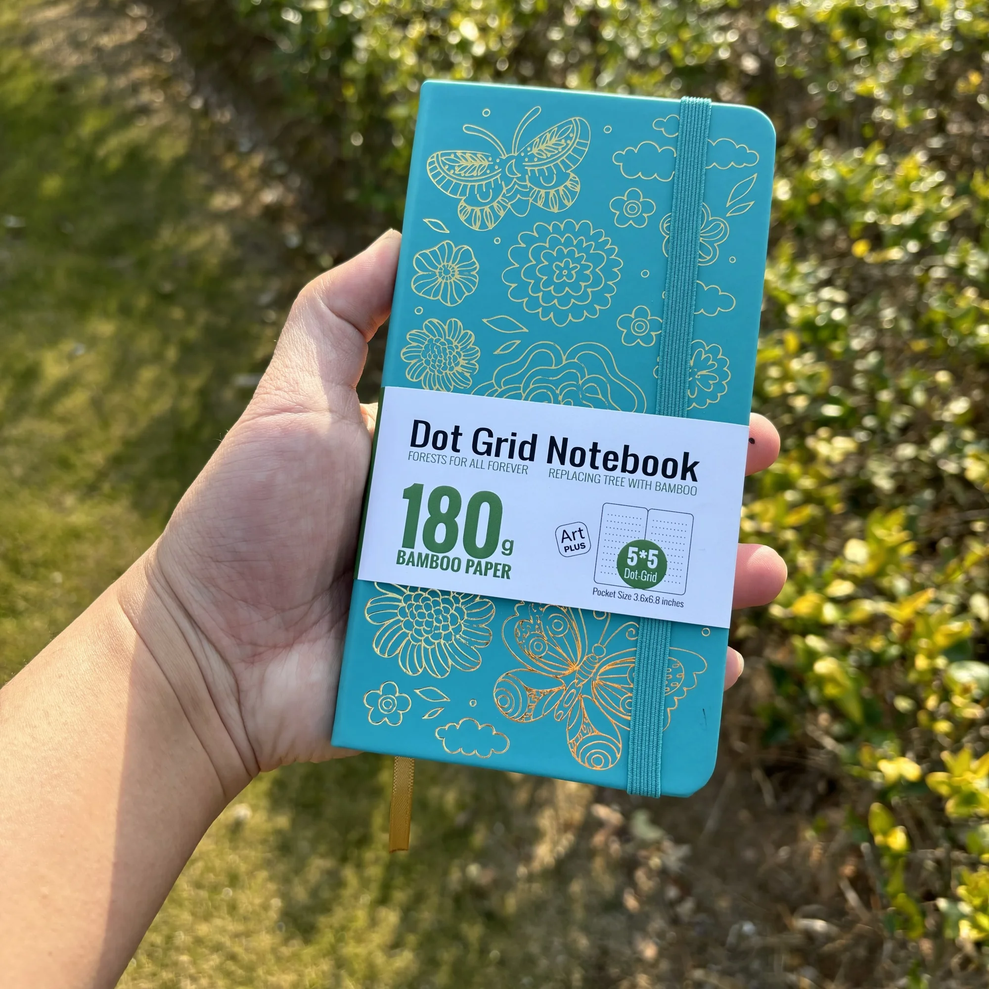 BUKE Bujo B6 Dotted Journal Dot Grid-Notizbuch, Taschenformat und 180 g/m2 Bambuspapier, 80 Seiten mit Schmetterling und Blüte – Detail 18
