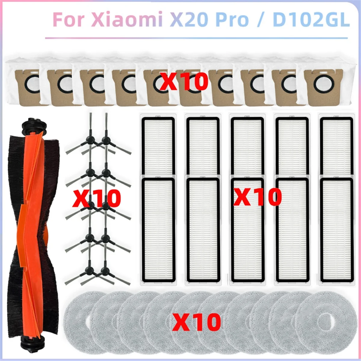 ABKR для робота-пылесоса Xiaomi X20 PRO/D102GL, детали пылесоса, основная боковая щетка, фильтр Hepa, швабра, тканевые мешки для пыли