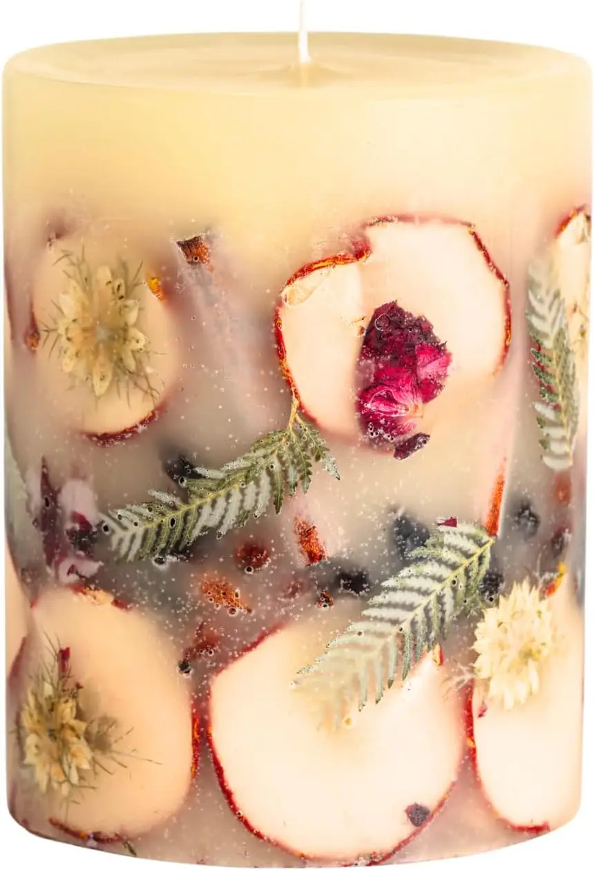 

Medium Round Botanical Candle - Spicy Apple Scent, 200-Hour Burn Time, Aromatherapy Home Decor Gift
