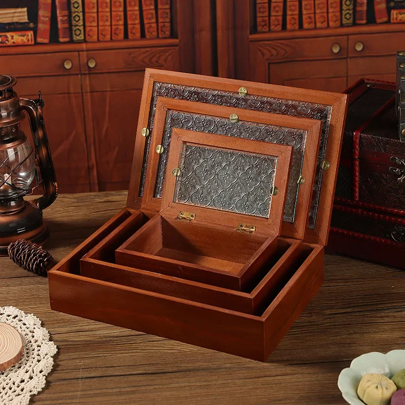 1PC Wooden Storage Box Retro Begonia Flower Handicrafts Shooting Props Accessories Multi-functional Wooden Box Home Decoration