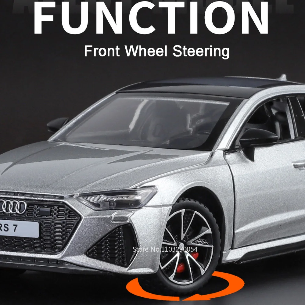 مقياس 1:32 RS7 A8 نماذج مصنوعة من خليط معدني ألعاب سيارات عجلة التراجع موسيقى الضوء 6 أبواب مفتوحة مركبات مصغرة هدايا للأطفال والكبار #4