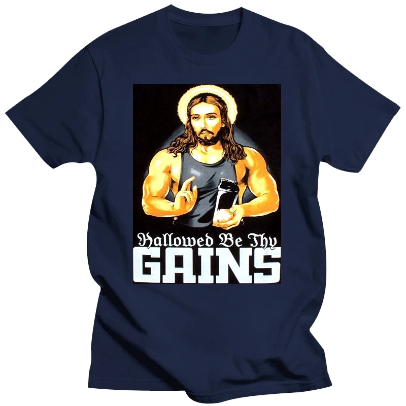 

Хэллоу Be Thy Gains | Забавная футболка с изображением мышц Иисуса, тяжелая атлетика, футболка с юмором для отдыха, удобная одежда для мужчин, топы