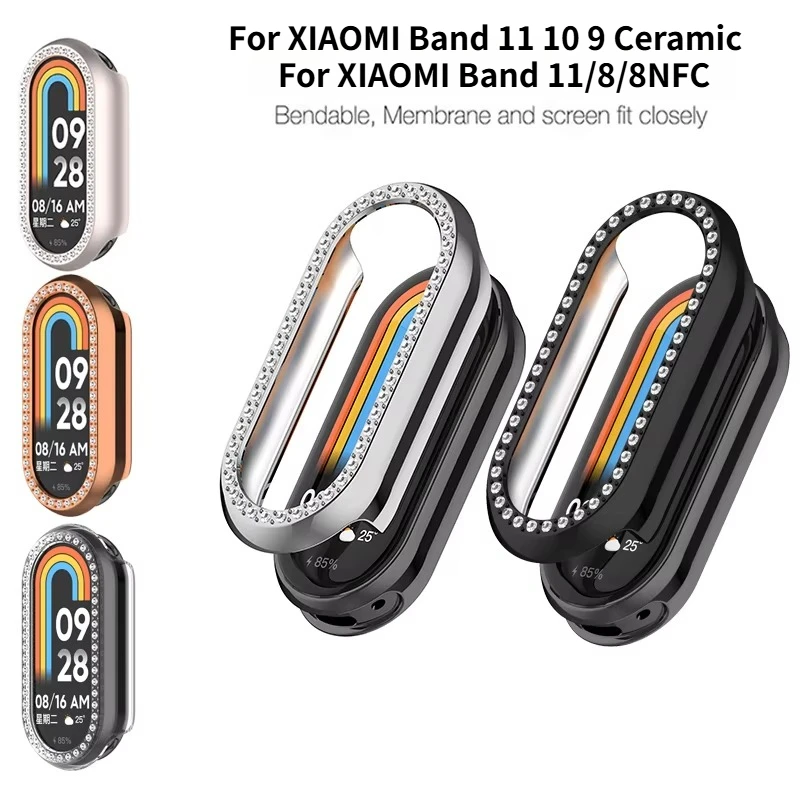 Biling Diamond PC Case Cover for Xiaomi Mi Band 11 8 Hard Screen Protector Bumper Frame For XIAOMI Smart Band 11 10 9 Ceramic