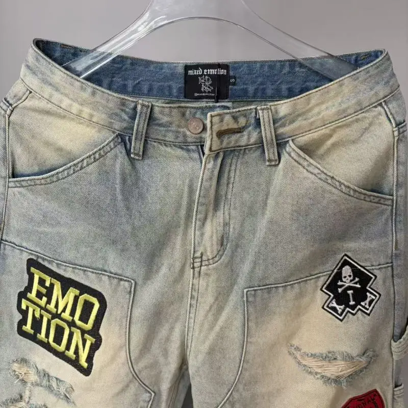 الرجعية المطرزة باي المتعثرة Waed مستقيم الساق الجينز شارع العليا Sle الشباب عارضة الدنيم السراويل الطويلة للمراهقين #3