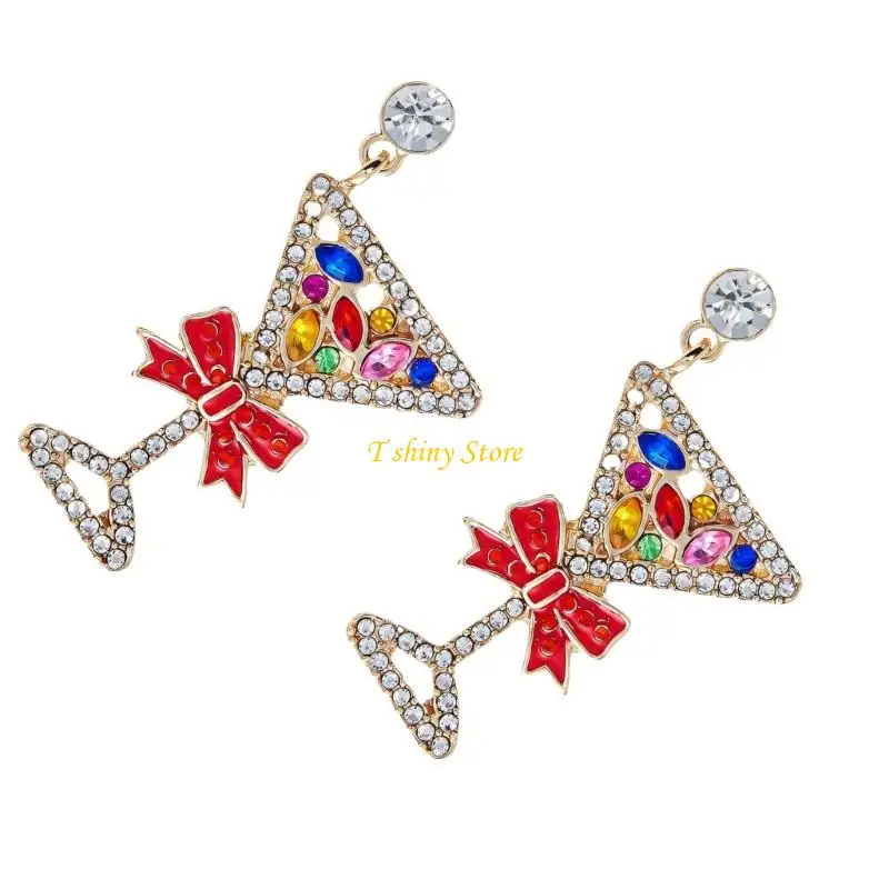 N58F Hanging Christmas Dangle Earrings for Women with Light-Catching Decorations, Post-Style Wear, and Electroplated Finish