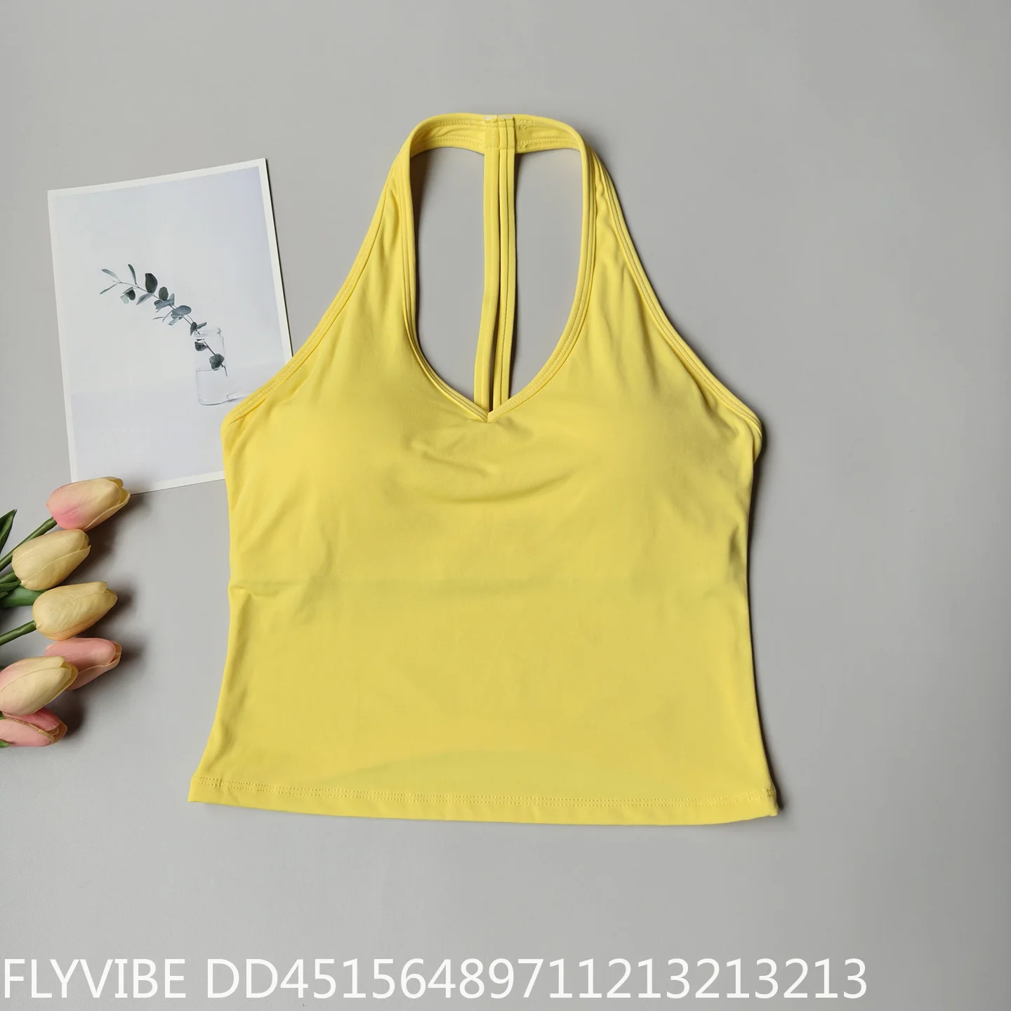 Women V‑Neck Halter Sports Bra Beautiful Back Push‑Up Yoga Vest Outer Wear Shock‑Proof Gym Running Fitness Workout Active Top