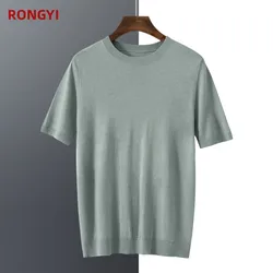 RONGYI 85% Mulberry Silk Short Sleeve T-Shirt Men's Summer Round Neck Ice Silk Half Sleeve 15% Cashmere Bottoming Shirt Thin