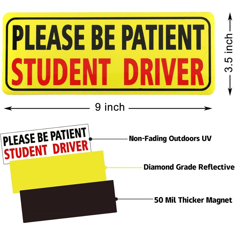 3Pcs Car Bumper Magnet Sticker - Please Be Patient Novice Teen Driver Safety Sign Student Driver Magnet for Car