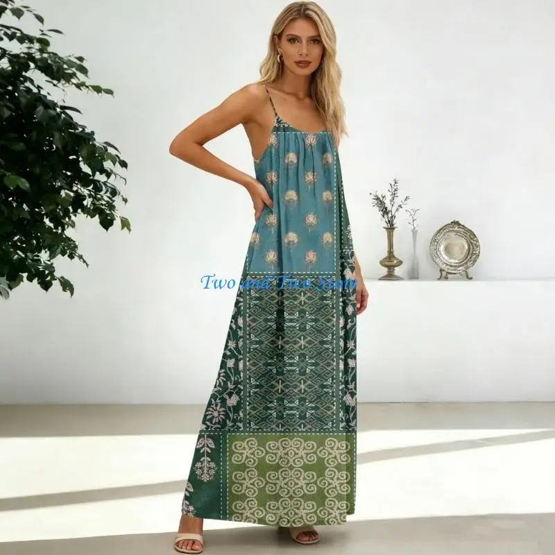 

HX6F Women Backless Cami Dress, Summer Casual Sleeveless House Lounge Dresses, Flowy Long Beach Sundress