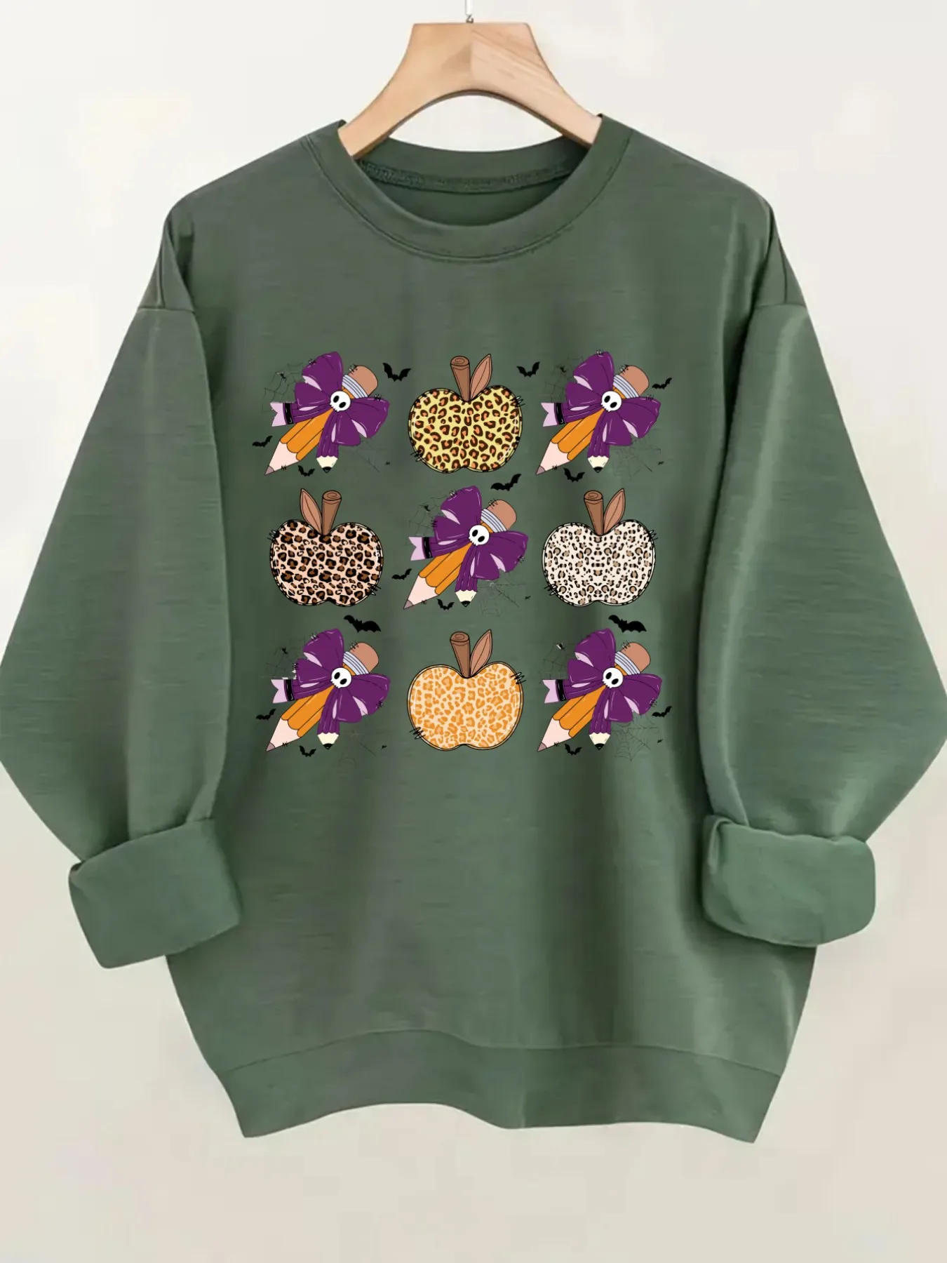 Women's Crewneck Pullover Sweatshirt Halloween Pumpkin Print Design, Soft Casual Long Sleeve, Daily Casual Top Outfit, Winter Women's Clothing, Halloween Costume Outfit