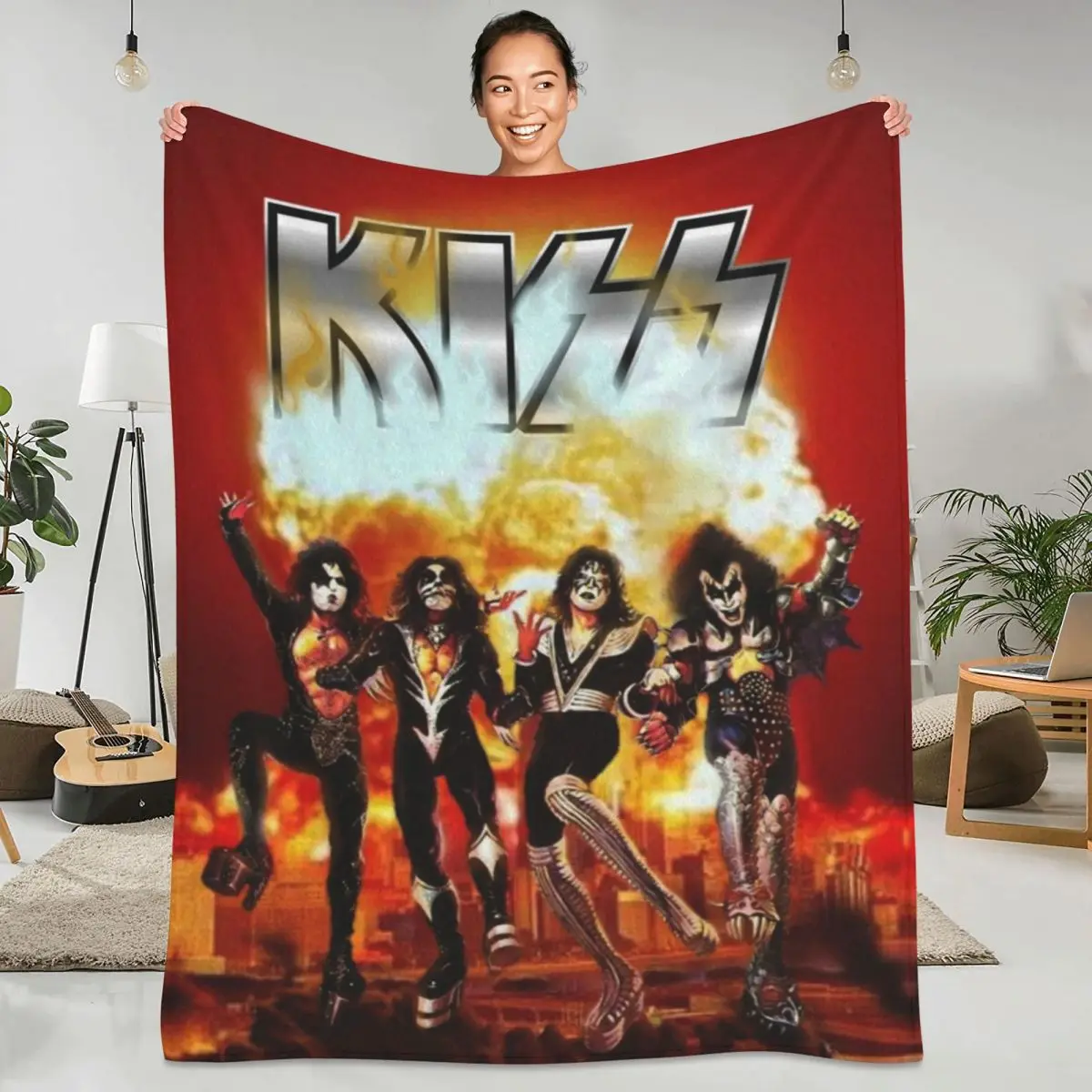 

Kiss Rock Band Soft Warm Blanket Music Album Fire Camping Throw Blanket Winter Printed Custom Flannel Bedspread Sofa Bed Cover