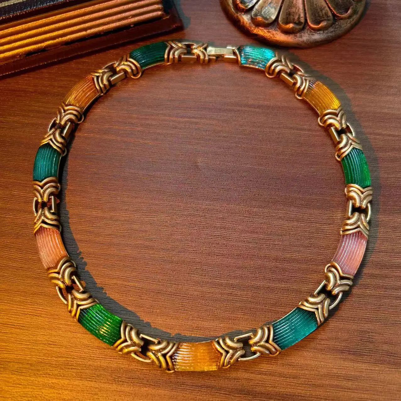 Fashion trend Maillard style colorful necklace earrings